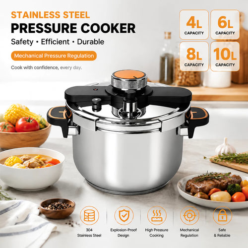 Panela de Pressão Inox 4L 6L 8L 10L Indução Antiexplosão 3 Níveis